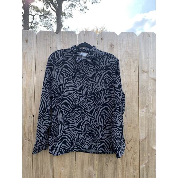 ANNA and FRANK Shirt Women Black grey animal Print Button Up Long Sleeve large - Picture 1 of 7